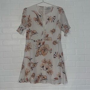 Paper Crane Dress White Orange Floral Designs V Neck Mini Dress Spring Medium